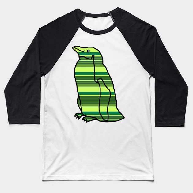 Green Stripes Penguin Baseball T-Shirt by ellenhenryart